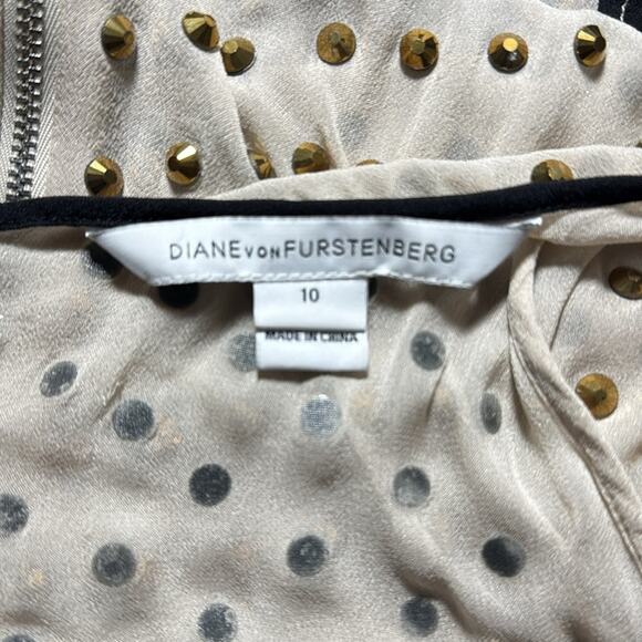 Diane Von Furstenberg Women 10 Sheer Dress Gold Studded Glam Formal Embellished - Picture 6 of 12